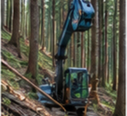 山林で作業する重機
